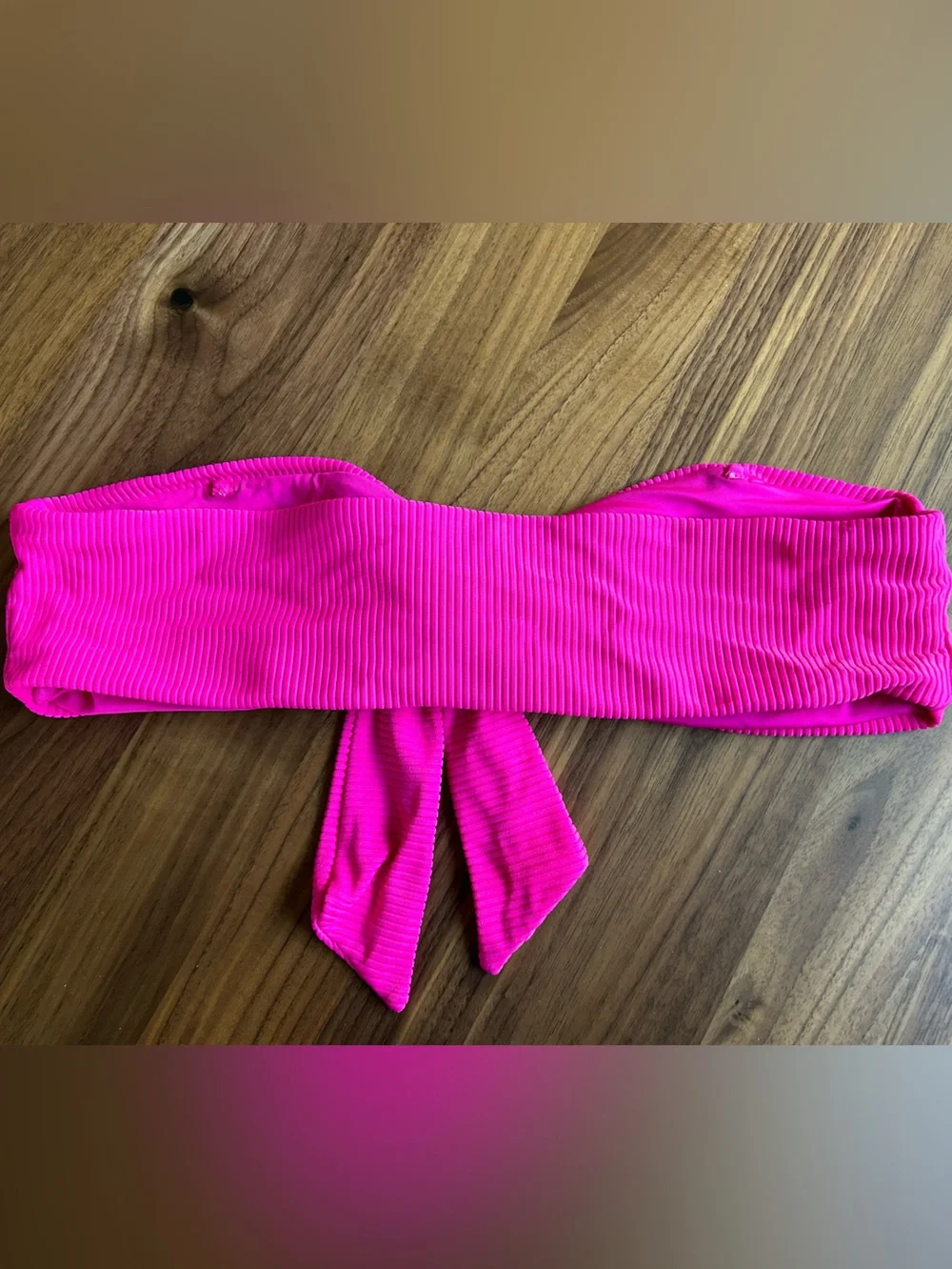 FRANKIES BIKINI Hot Pink Ribbed Bandeau Top with Front Tie Size L